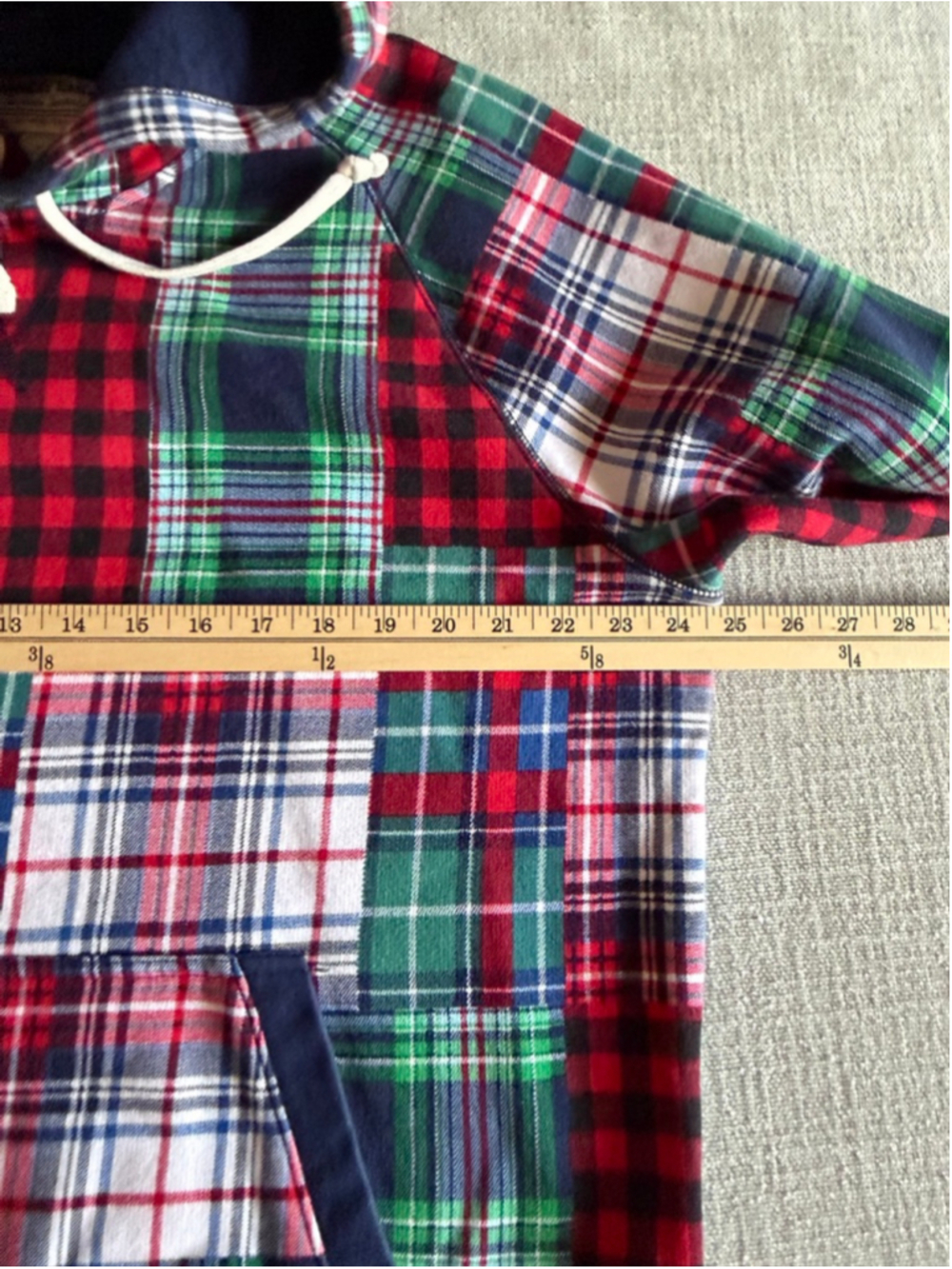 Lands' End Serious Sweats patchwork plaid pullover hoodie sweatshirt size large - Picture 9 of 11